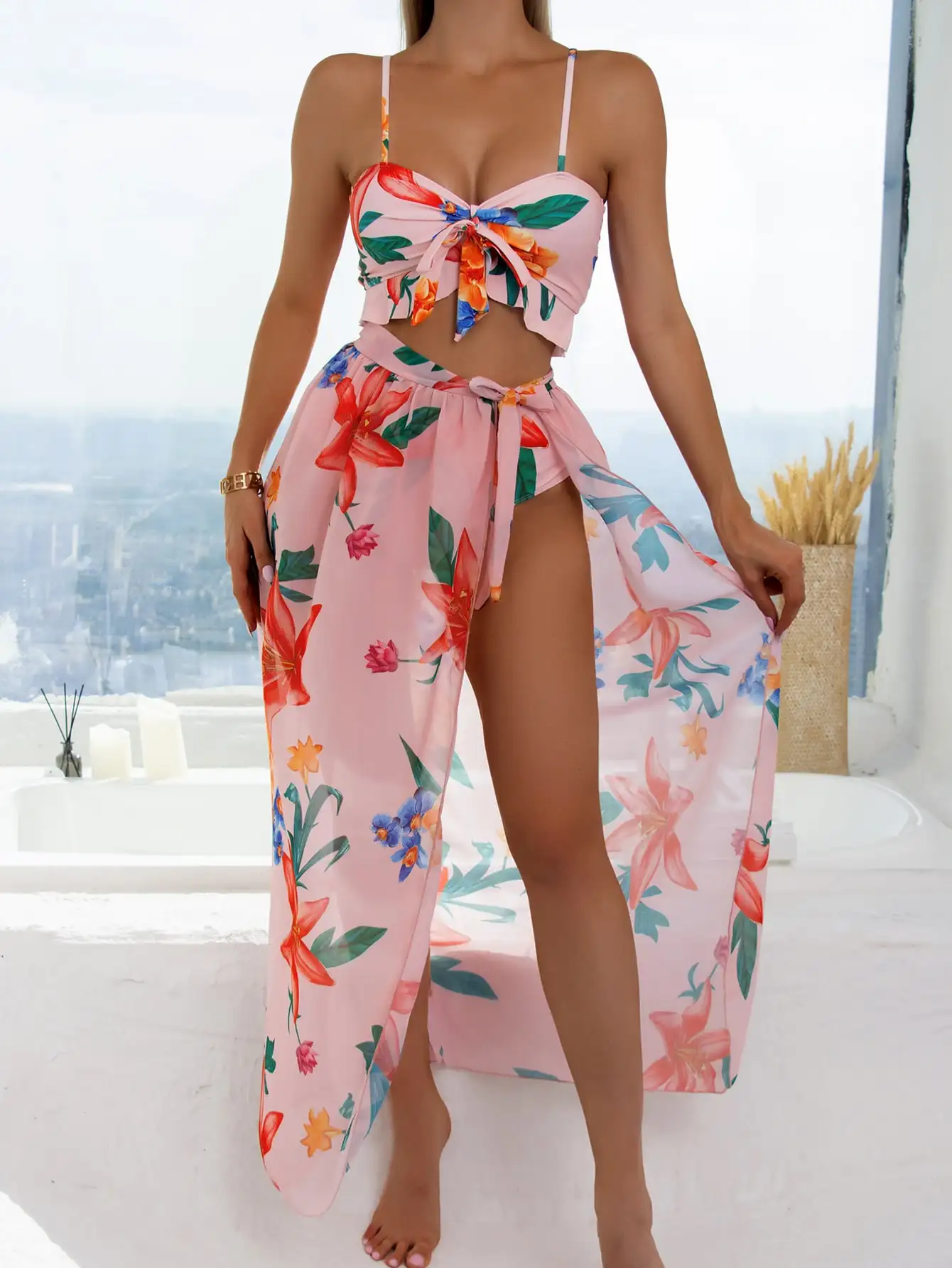 3 Pieces High Waist Swimsuit With Beach Skirt Floral Print Knot Front Bikinis 2026 Women Ruffle Swimwear Female Bathing Suit
3 Pieces High Waist Swimsuit With Beach Skirt Floral Print Knot Front Bikinis 2026 Women Ruffle Swimwear Female Bathing Suit