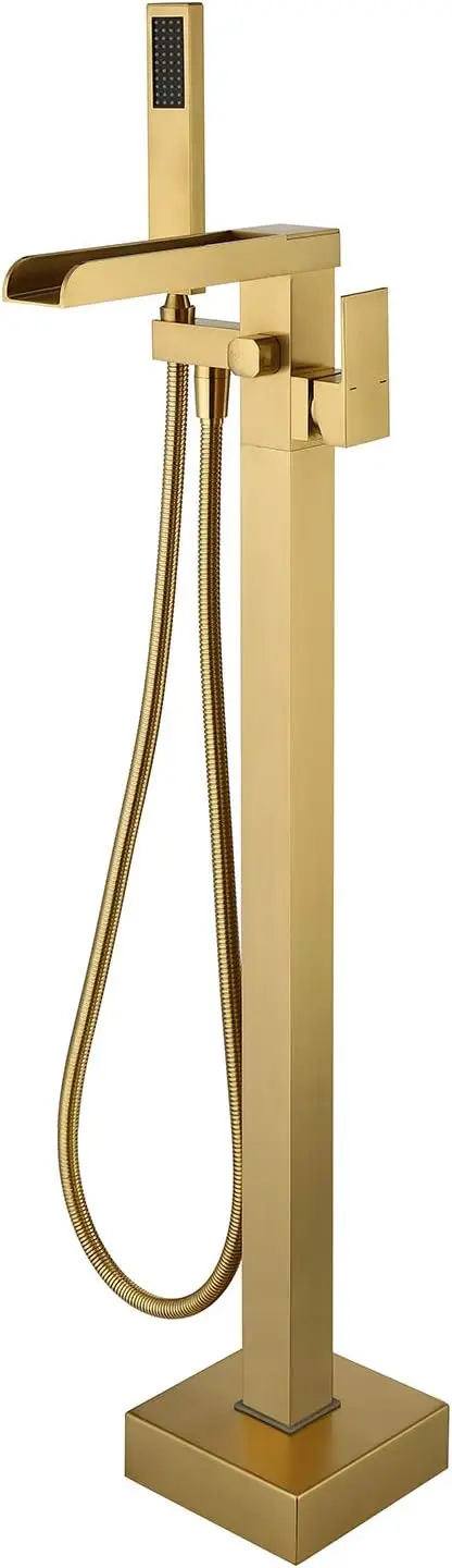 Freestanding Bathtub Faucet Brushed Gold Waterfall Tub Filler Floor Mount Brass Single Handle with Hand Shower
Freestanding Bathtub Faucet Brushed Gold Waterfall Tub Filler Floor Mount Brass Single Handle with Hand Shower