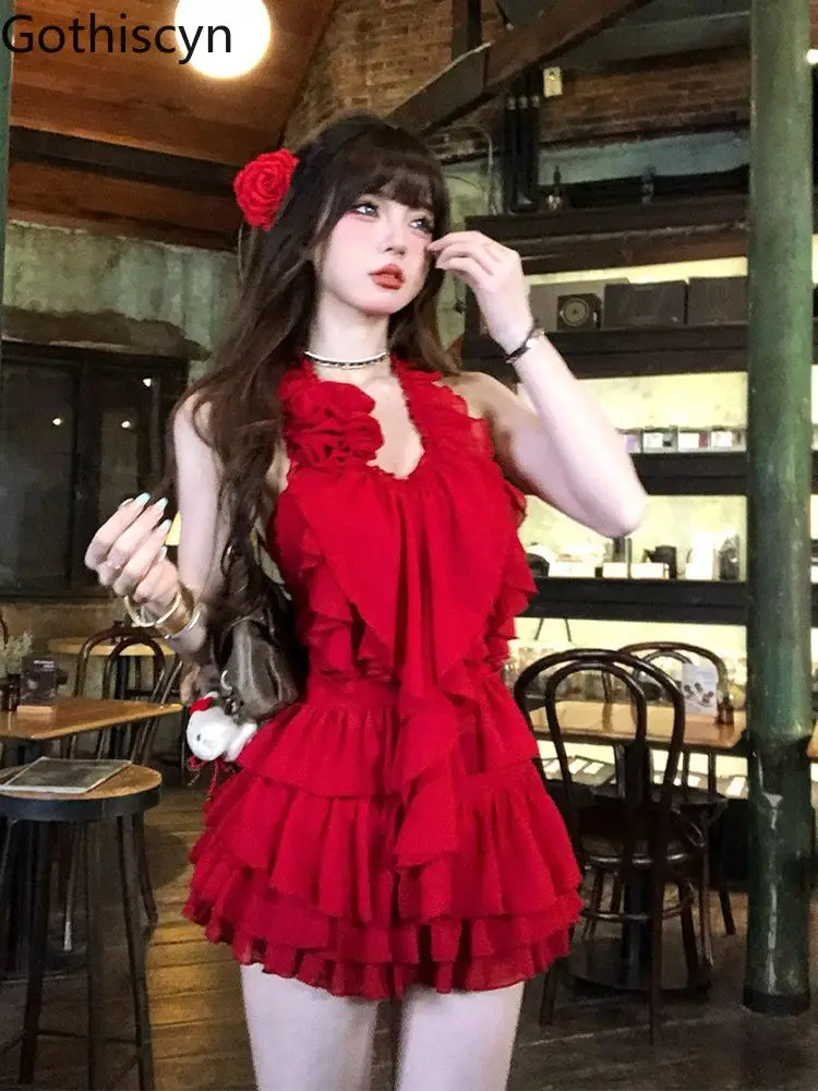 Gothiscyn Red Slimming Ruffled Backless Strap Halter Top+Fluffy Mini Skirt Set Spicy Girl Summer Two Piece Set Women Outfits
Gothiscyn Red Slimming Ruffled Backless Strap Halter Top+Fluffy Mini Skirt Set Spicy Girl Summer Two Piece Set Women Outfits