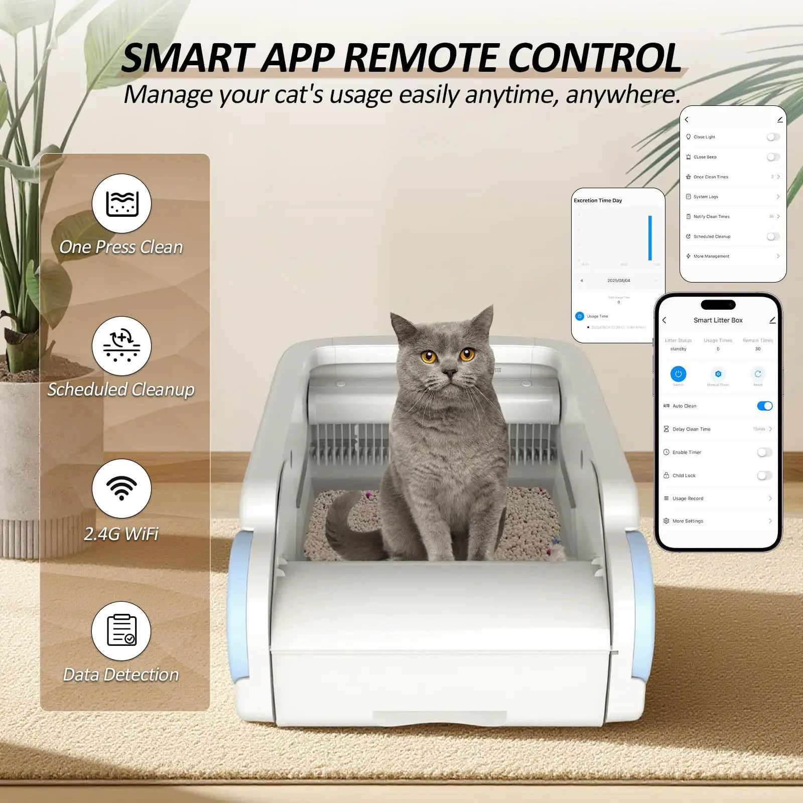 Automatic Litter Box for Cats Smart Self-Cleaning Cat Toilet with Splash-Proof Design and WiFi Control
Automatic Litter Box for Cats Smart Self-Cleaning Cat Toilet with Splash-Proof Design and WiFi Control