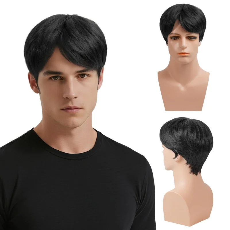 New European and American fashion men's wig, black, partial synthetic , short hair, high-temperature fiber
New European and American fashion men's wig, black, partial synthetic , short hair, high-temperature fiber