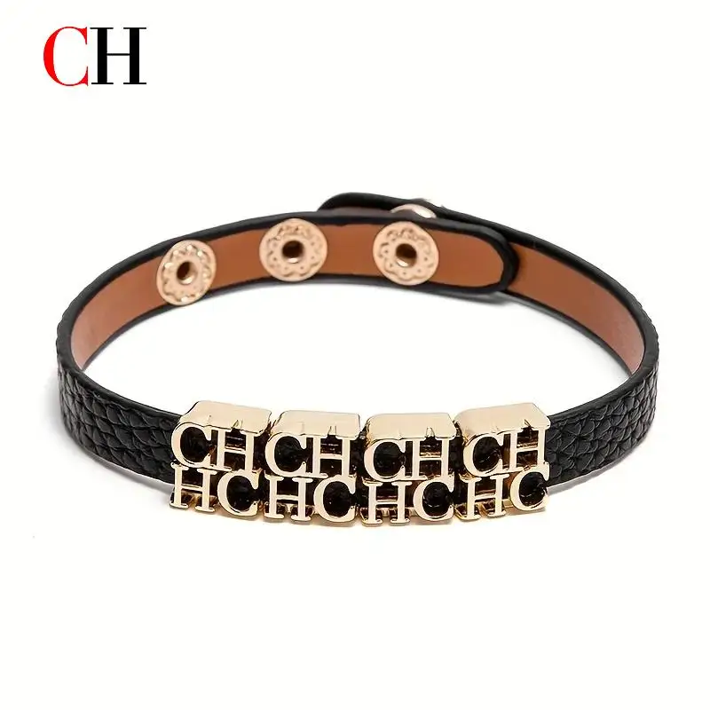 CH Womens CHCH Letter Decor Leather Bracelet Adjustable Snaps Cuff Bangle Fashion Luxury Jewelry Accessory For Daily Wear
CH Womens CHCH Letter Decor Leather Bracelet Adjustable Snaps Cuff Bangle Fashion Luxury Jewelry Accessory For Daily Wear