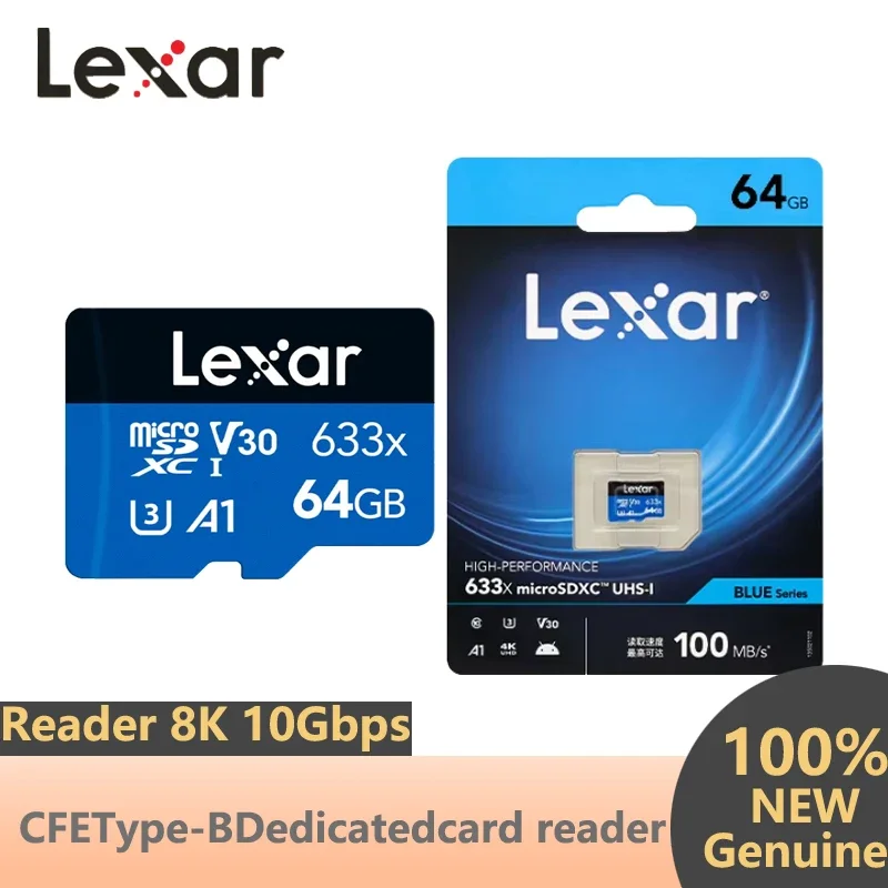 100% Original Lexar 633X Micro SD Card, U1 V10/U3 V30 A1 Class10 SDHC SDXC Flash Memory Card, 32GB 64GB 128GB 256GB Options
100% Original Lexar 633X Micro SD Card, U1 V10/U3 V30 A1 Class10 SDHC SDXC Flash Memory Card, 32GB 64GB 128GB 256GB Options