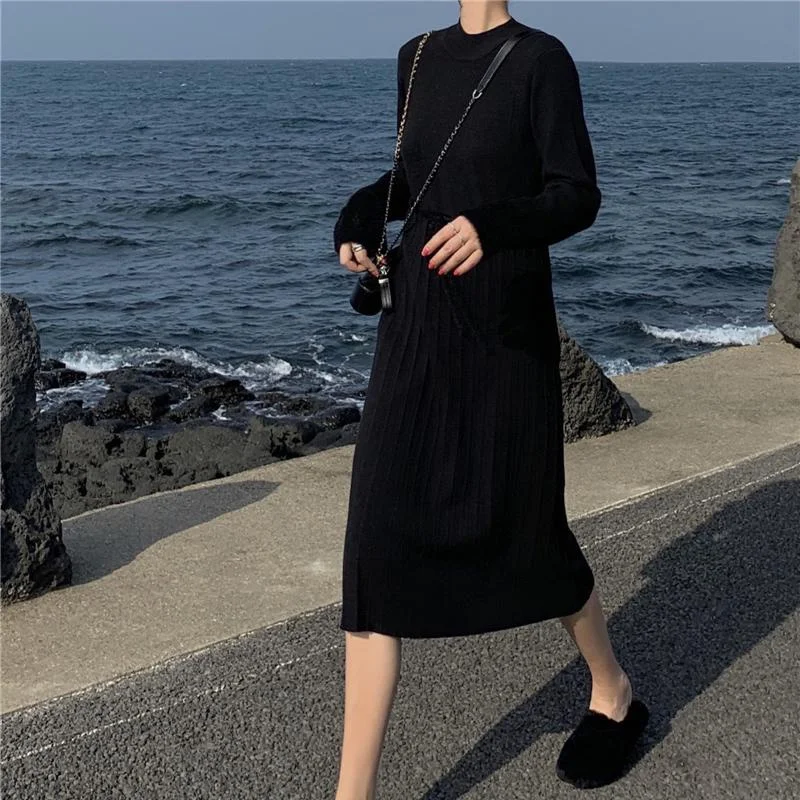 Women Dresses Korean Fashion Round Neck Drawstring Pleated Dress Female Long Sleeve Knit Evening Dress
Women Dresses Korean Fashion Round Neck Drawstring Pleated Dress Female Long Sleeve Knit Evening Dress