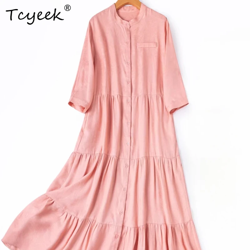 Tcyeek 100% Real Silk Shirt Dress for Women 2026 Casual Breathable Clothes for Ladies Pink Summer Tiered Dresses Платье Женское
Tcyeek 100% Real Silk Shirt Dress for Women 2026 Casual Breathable Clothes for Ladies Pink Summer Tiered Dresses Платье Женское