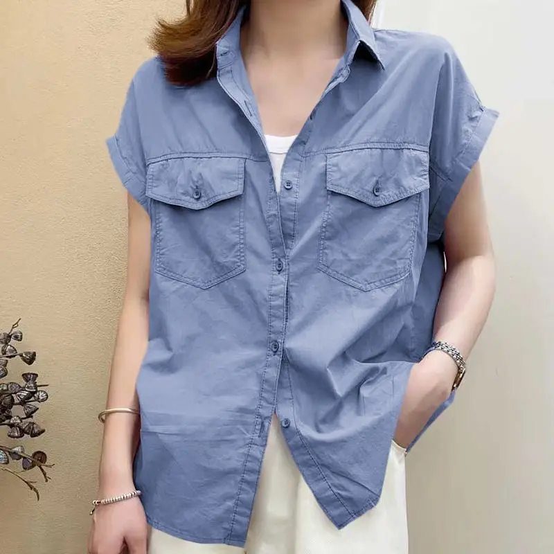 Two Pockets Loose Flying Sleeve Polo Shirts Solid Pink Blue Single Breasted Blouse Korean Fashion Sweet Women Casual Streetwear
Two Pockets Loose Flying Sleeve Polo Shirts Solid Pink Blue Single Breasted Blouse Korean Fashion Sweet Women Casual Streetwear