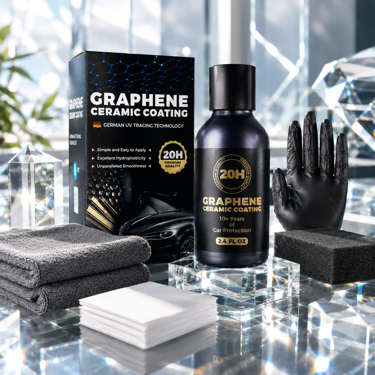 20H Advanced Nano Graphene Ceramic Coating 70ml UV Technology Extremely Hydrophobic Car Ceramic Coating Kit for Auto Detailing
20H Advanced Nano Graphene Ceramic Coating 70ml UV Technology Extremely Hydrophobic Car Ceramic Coating Kit for Auto Detailing