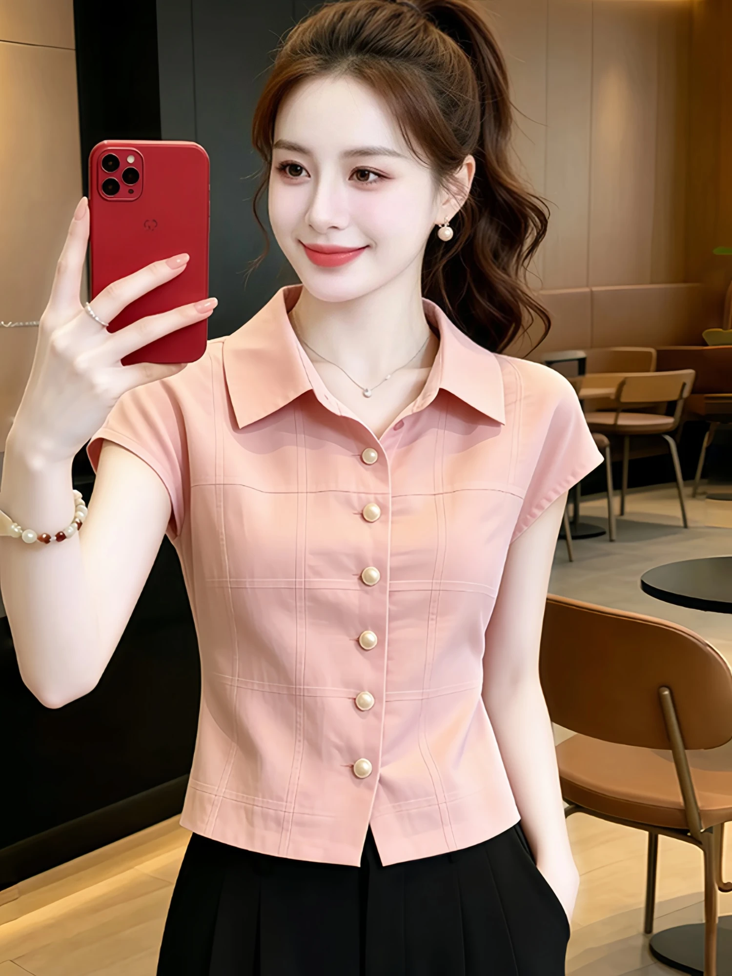 Pink Button Neck Short Sleeve Casual Shirt Women's Summer New Style Versatile High-End Feeling Top Fashionable Women's Wear
Pink Button Neck Short Sleeve Casual Shirt Women's Summer New Style Versatile High-End Feeling Top Fashionable Women's Wear