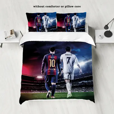 3-delige Love Football Star-patroon bedrukte set (1 dekbedovertrek + 2 kussenslopen, geen kern) Zachte en comfortabele beddengoedset