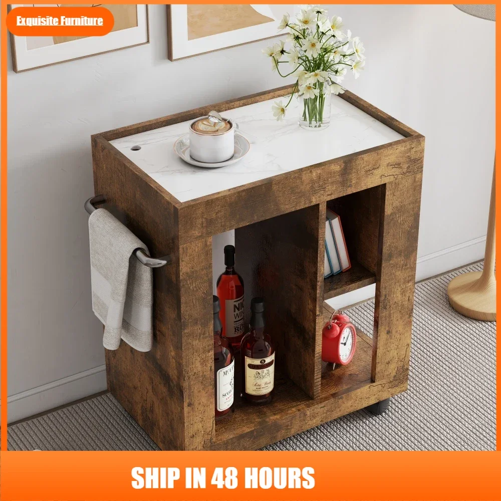 Mid-century modern style movable side cabinet for sofa, household brown trolley storage locker and shelf for living room.
Mid-century modern style movable side cabinet for sofa, household brown trolley storage locker and shelf for living room.