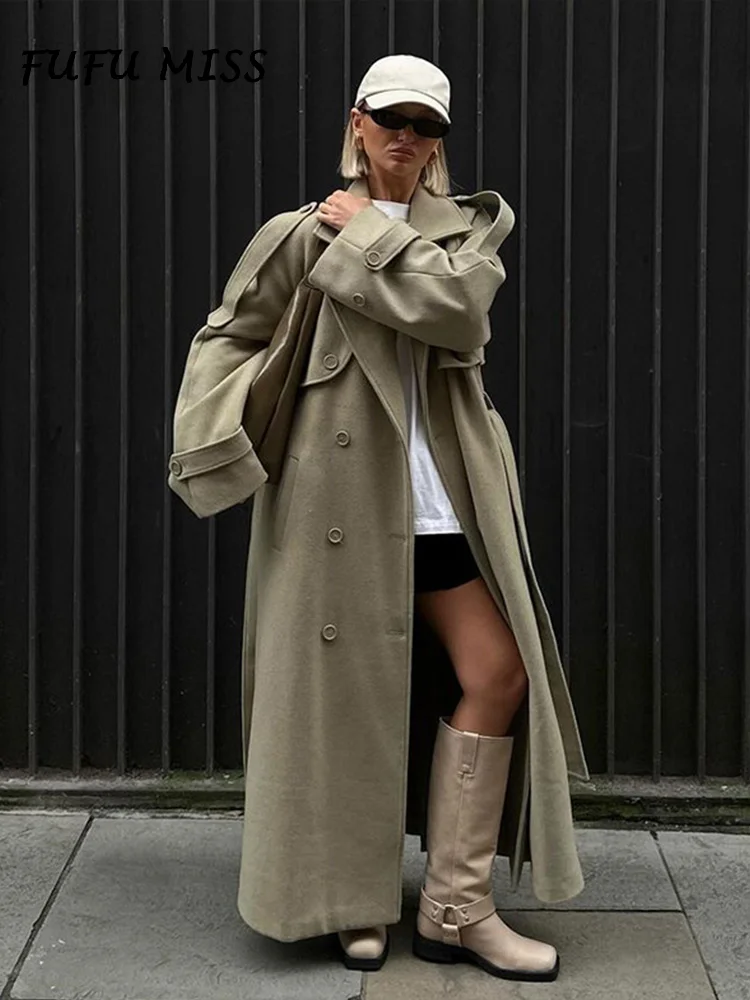 Elegant Solid Belt Long Coats For Women Loose Lapel Full Sleeve Double Breasted Overcoat 2024 Autumn Winter Lady Urban Outwears
Elegant Solid Belt Long Coats For Women Loose Lapel Full Sleeve Double Breasted Overcoat 2024 Autumn Winter Lady Urban Outwears