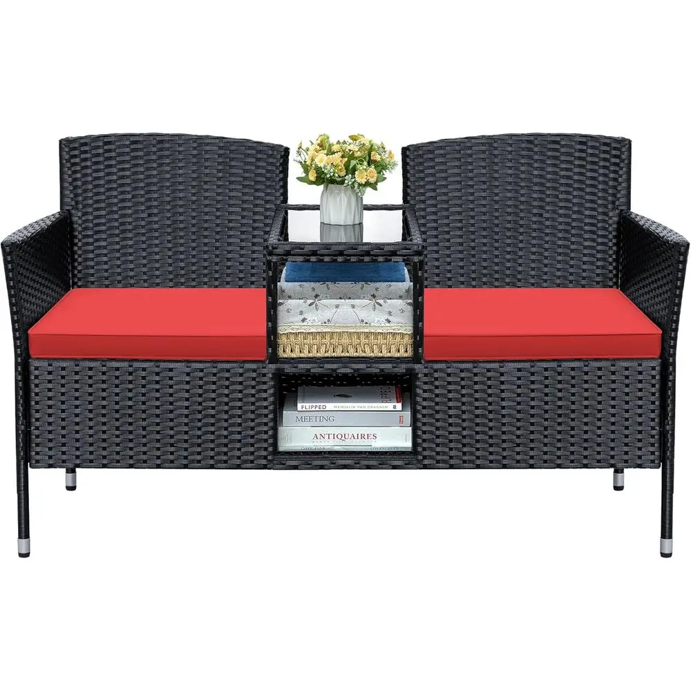 Красный уличный плетеный диван-софа с подушками и встроенным столиком для патио, сада, заднего двора
Красный уличный плетеный диван-софа с подушками и встроенным столиком для патио, сада, заднего двора