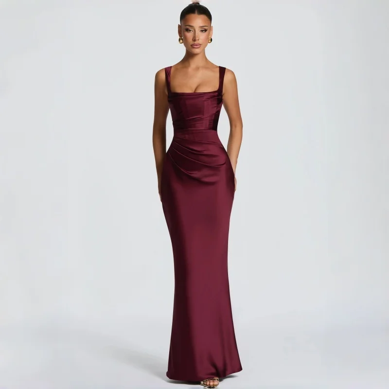 Women's Formal Evening Gowns Burgundy Square Neck Satin Mermaid Evening Dresses Floor Length Backless Lace-Up Maxi Dress
Women's Formal Evening Gowns Burgundy Square Neck Satin Mermaid Evening Dresses Floor Length Backless Lace-Up Maxi Dress
