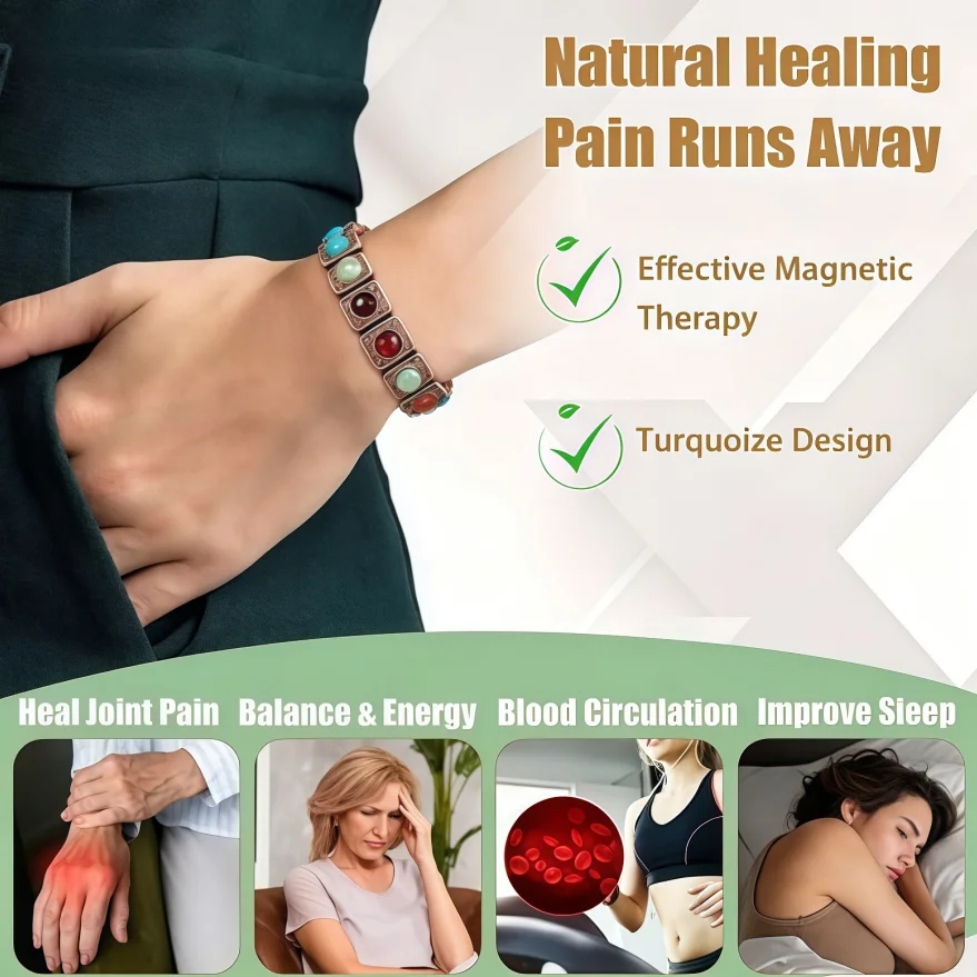 Women's Ultra Strength Pure Copper Magnetic Bracelet with 3800 Gauss Magnets Natural Turquoise Stones Adjustable Health Jewelry Gift
Women's Ultra Strength Pure Copper Magnetic Bracelet with 3800 Gauss Magnets Natural Turquoise Stones Adjustable Health Jewelry Gift