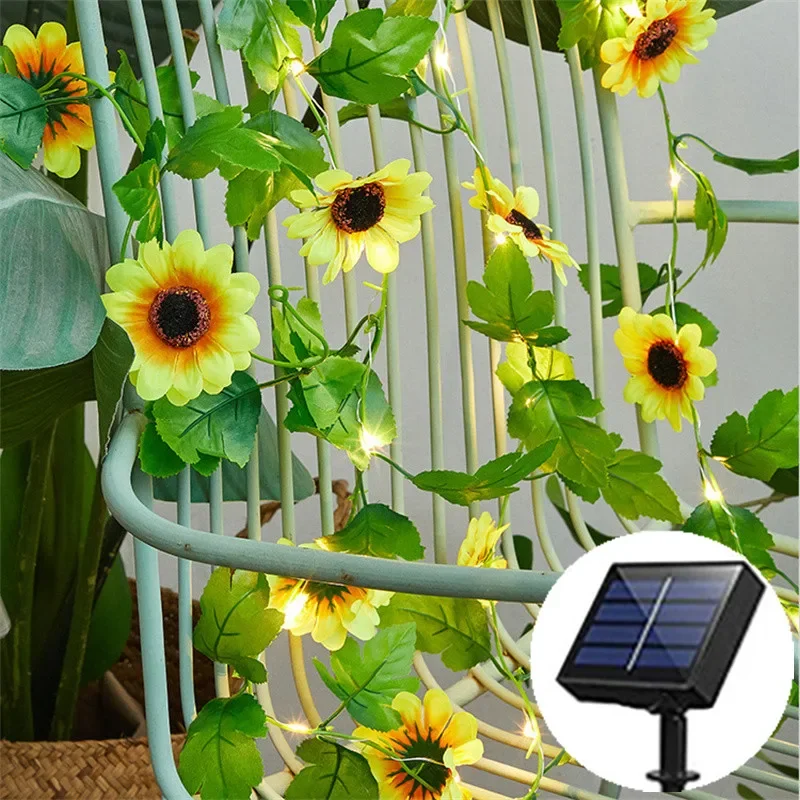 Solar Sunflower Green Leaves String Lights Outdoor Holiday LED Light Garland Solar Lamp for Garden Christmas Wedding Decoration
Solar Sunflower Green Leaves String Lights Outdoor Holiday LED Light Garland Solar Lamp for Garden Christmas Wedding Decoration