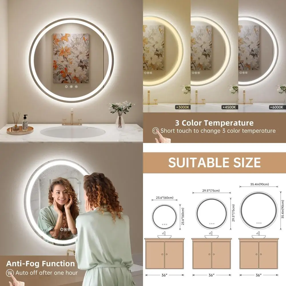 Round 30 LED-Illuminated Bathroom Mirror with Dimmable, 3 Color-Changing Lights, IP54 Rated, Shatterproof
Round 30 LED-Illuminated Bathroom Mirror with Dimmable, 3 Color-Changing Lights, IP54 Rated, Shatterproof