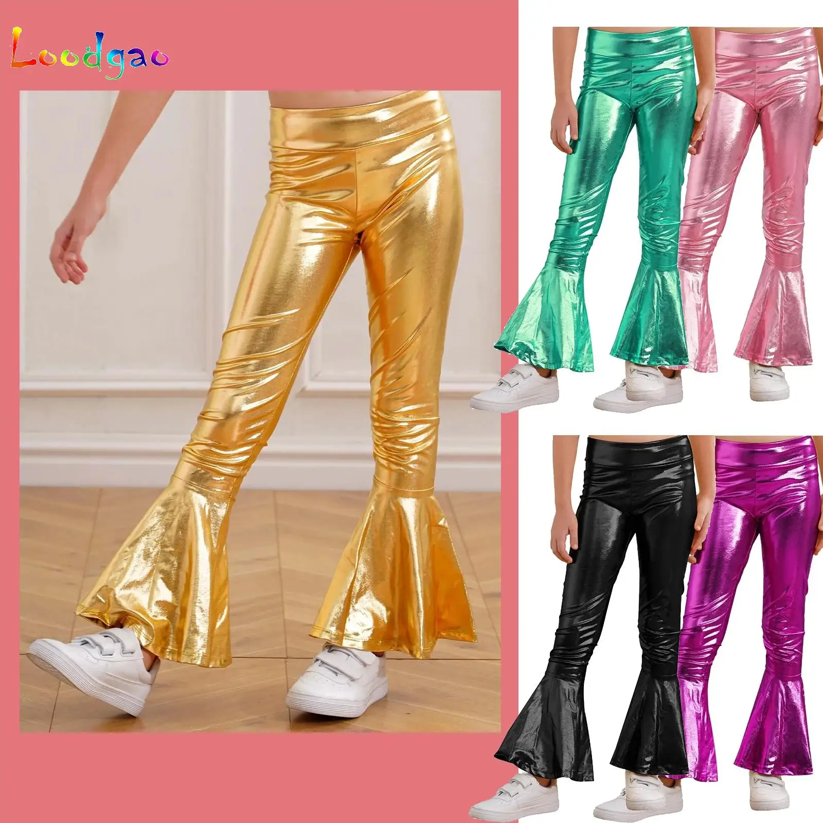 Kids Girls Metallic Shiny Flare Pants Jazz Latin Dance Costume Ruffle Hem Leggings Bell-bottom Party Stage Performance Dancewear
Kids Girls Metallic Shiny Flare Pants Jazz Latin Dance Costume Ruffle Hem Leggings Bell-bottom Party Stage Performance Dancewear