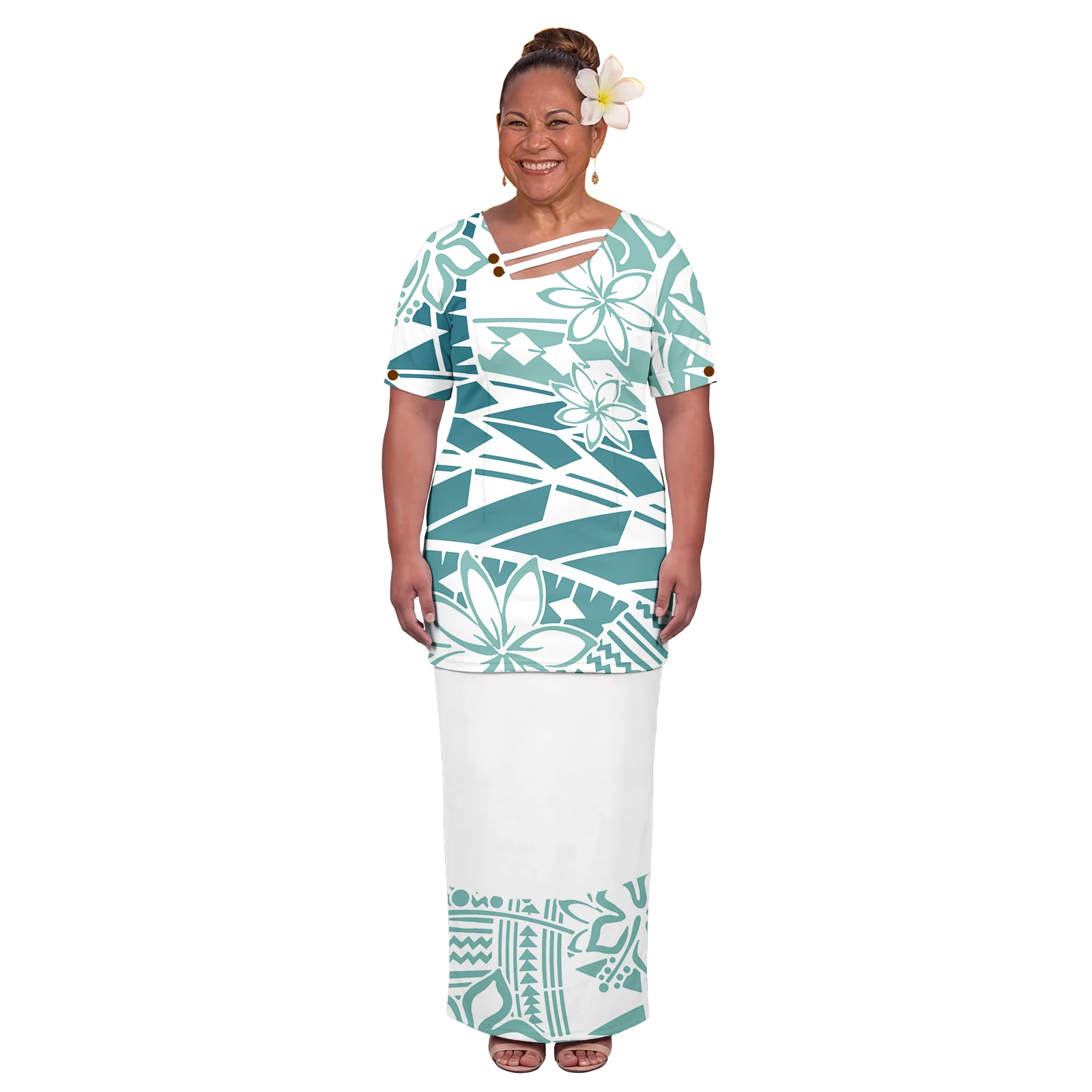 New Arrivals Ladies Clothing Puletasi 2 Piece Set Asymmetrical Neck Trim Polynesian Women Puletasi Dress Samoan Church Dresses
New Arrivals Ladies Clothing Puletasi 2 Piece Set Asymmetrical Neck Trim Polynesian Women Puletasi Dress Samoan Church Dresses