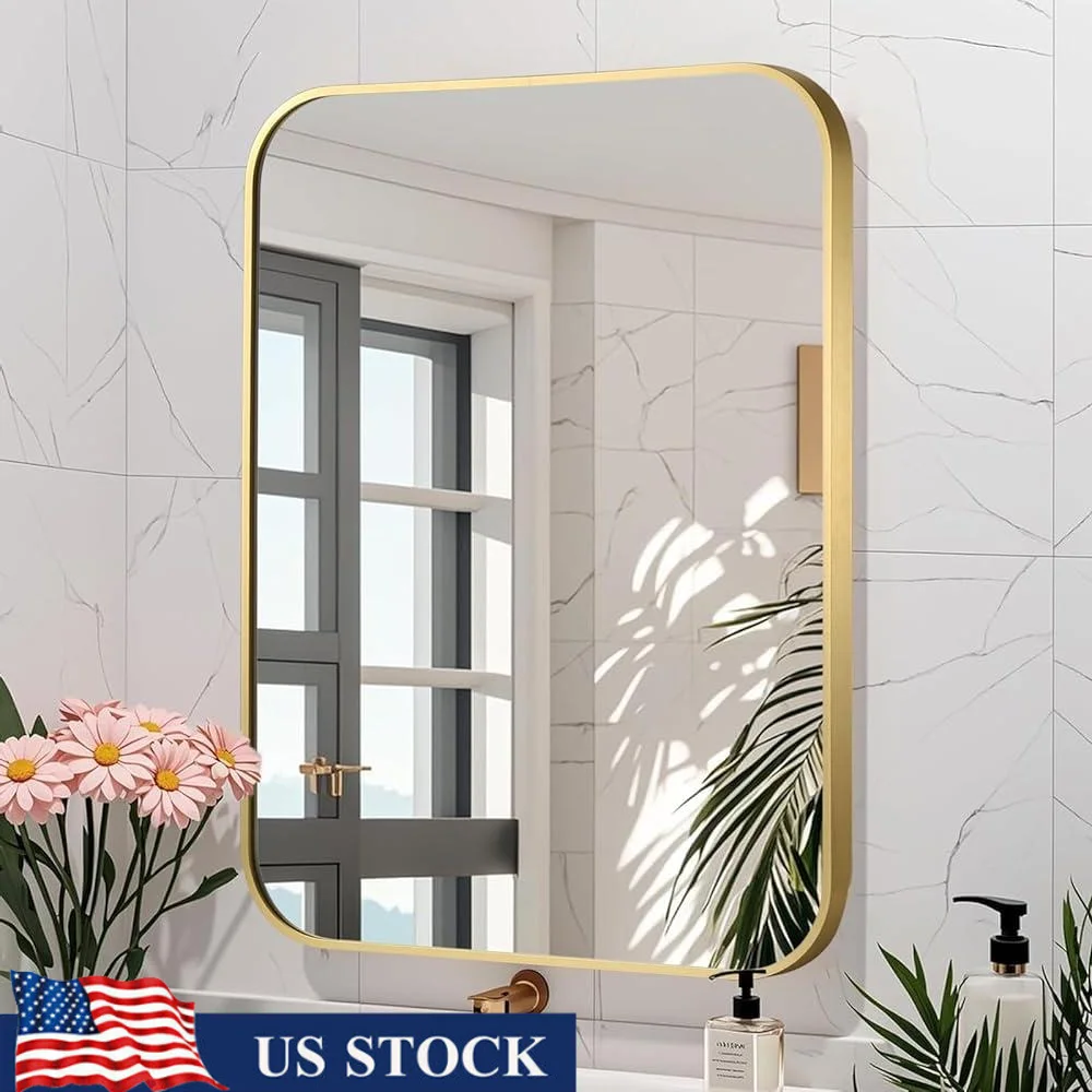 Brushed Gold Rectangle Bathroom Mirror Wall Mounted Metal Frame Shatterproof Design High Definition Clear Reflection Modern
Brushed Gold Rectangle Bathroom Mirror Wall Mounted Metal Frame Shatterproof Design High Definition Clear Reflection Modern