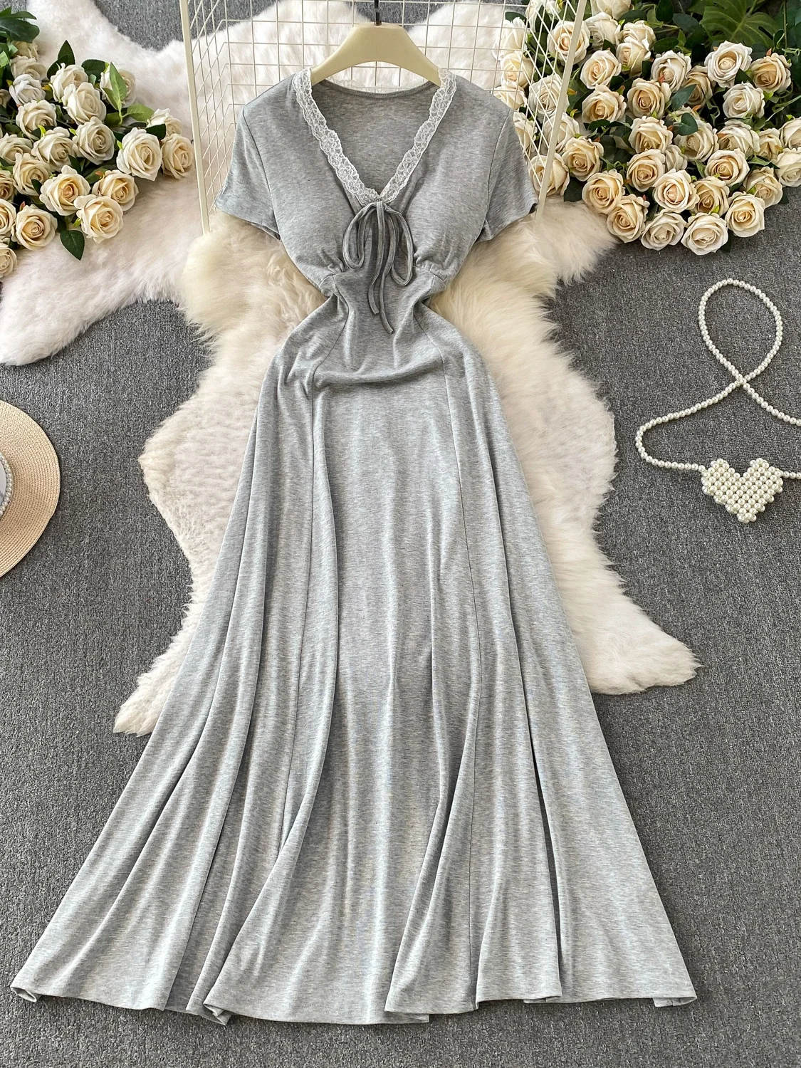 Korean Sexy Lace Splice V-neck Dress Women's Summer Slimming Elegant Lady Style Long Dress with Chest Pad High Waist A-line S...
Korean Sexy Lace Splice V-neck Dress Women's Summer Slimming Elegant Lady Style Long Dress with Chest Pad High Waist A-line S...