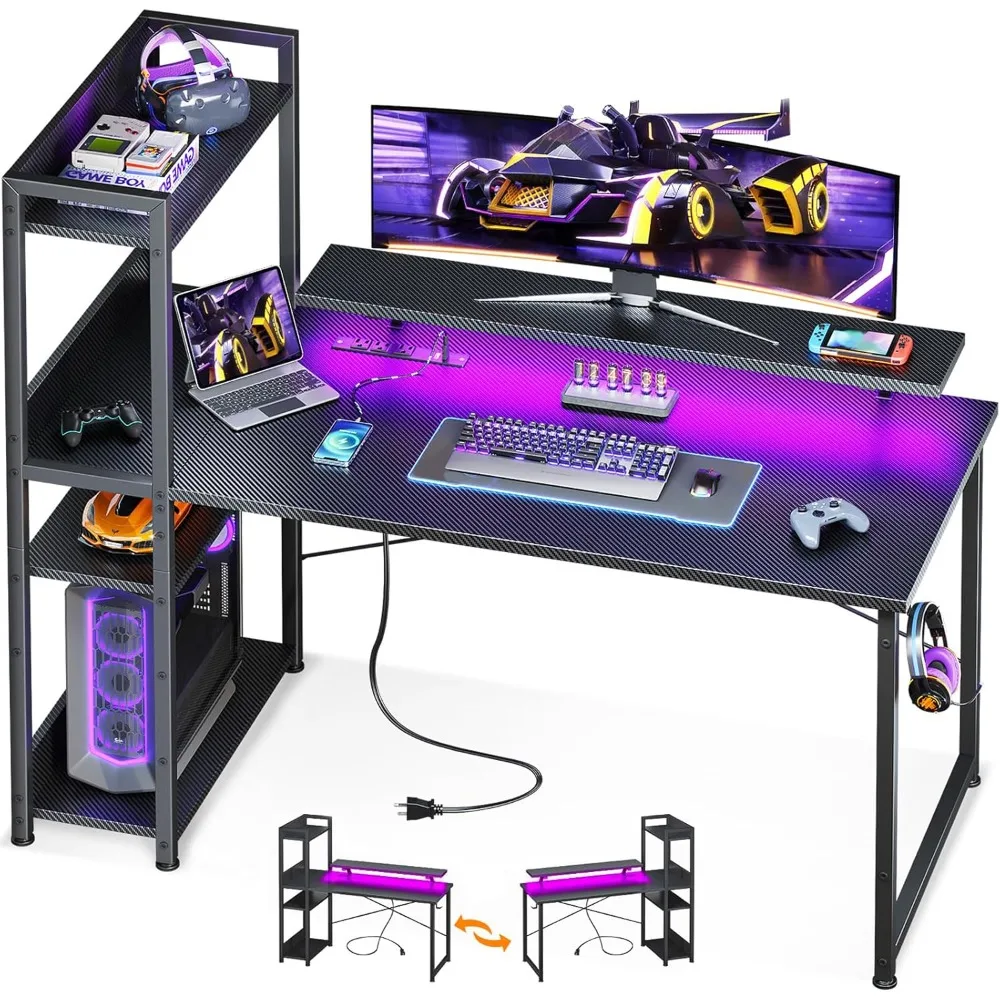 Gaming Desk with Power Outlets and LED Lights, 48 Inch Computer Desk with Storage Shelves and Monitor Stand
Gaming Desk with Power Outlets and LED Lights, 48 Inch Computer Desk with Storage Shelves and Monitor Stand