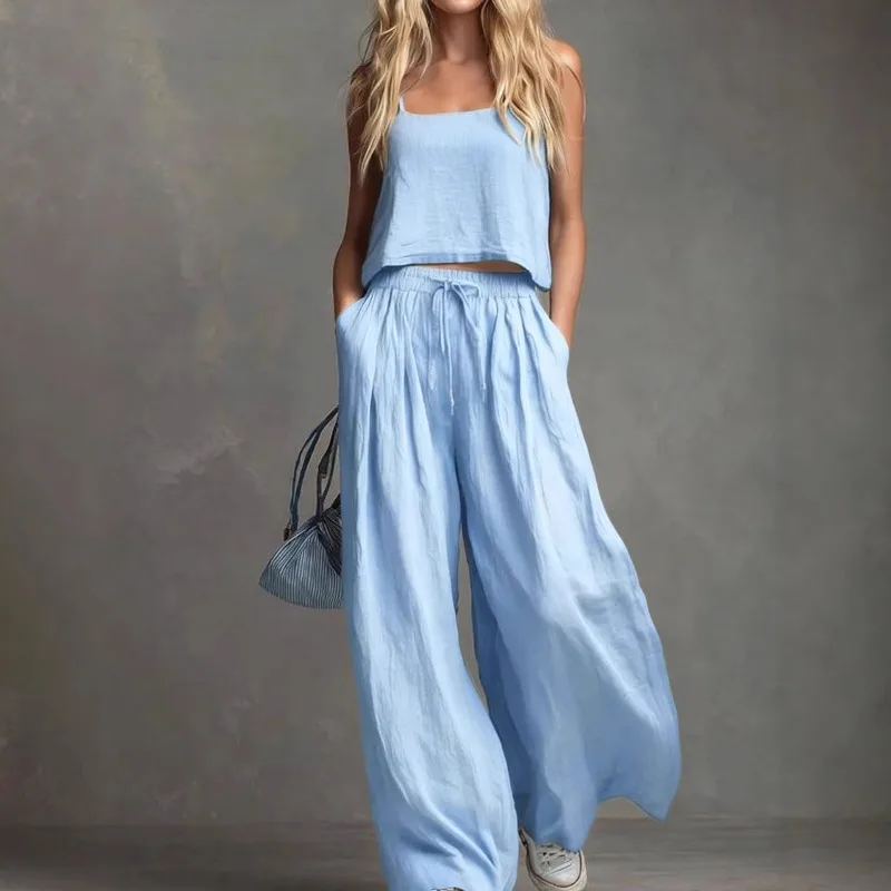 Cross-border Europe, America, Amazon Temu Spring and Summer New Two-piece Fashion Suspender Wide-leg Pants Women's Casual Suit
Cross-border Europe, America, Amazon Temu Spring and Summer New Two-piece Fashion Suspender Wide-leg Pants Women's Casual Suit