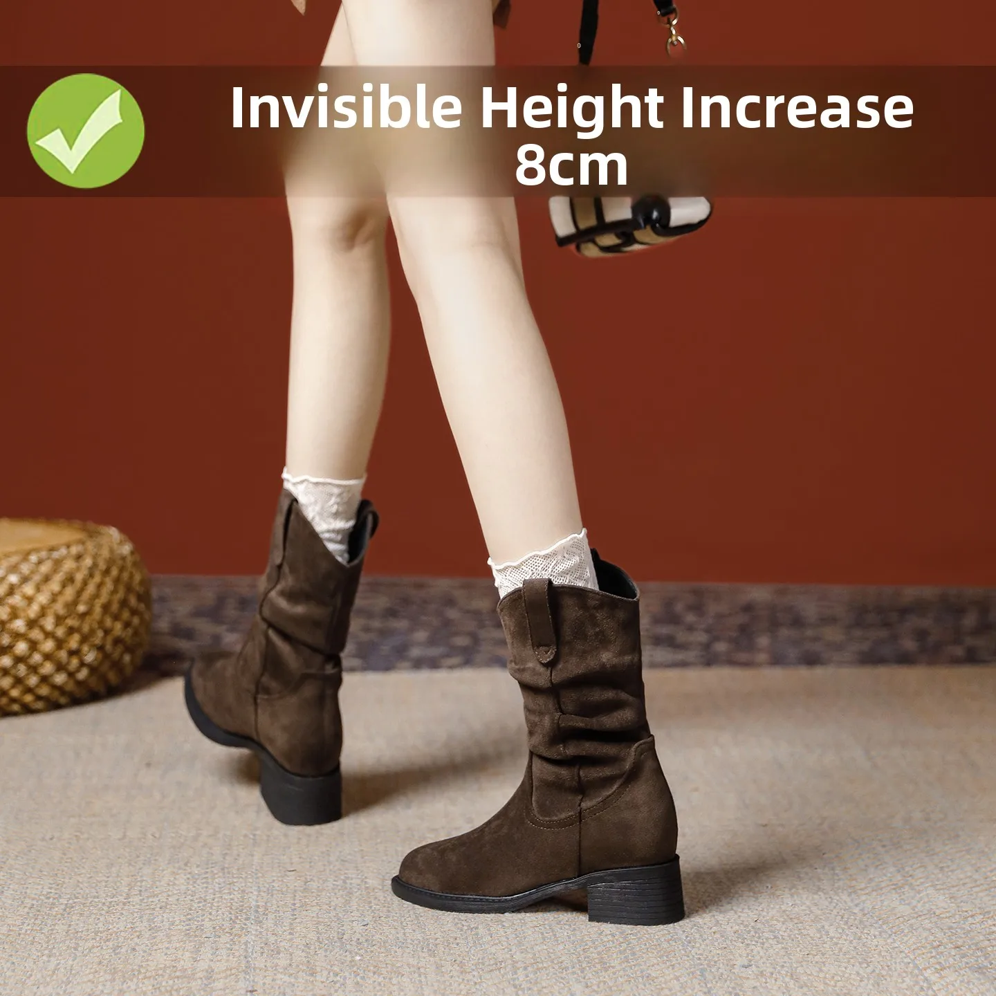 Retro Brown ort Boots Women's round Toe V-Notch Thi Heel Knight Boots Inner Heightening 8cm Leather Uppers Rubber Soles
Retro Brown ort Boots Women's round Toe V-Notch Thi Heel Knight Boots Inner Heightening 8cm Leather Uppers Rubber Soles