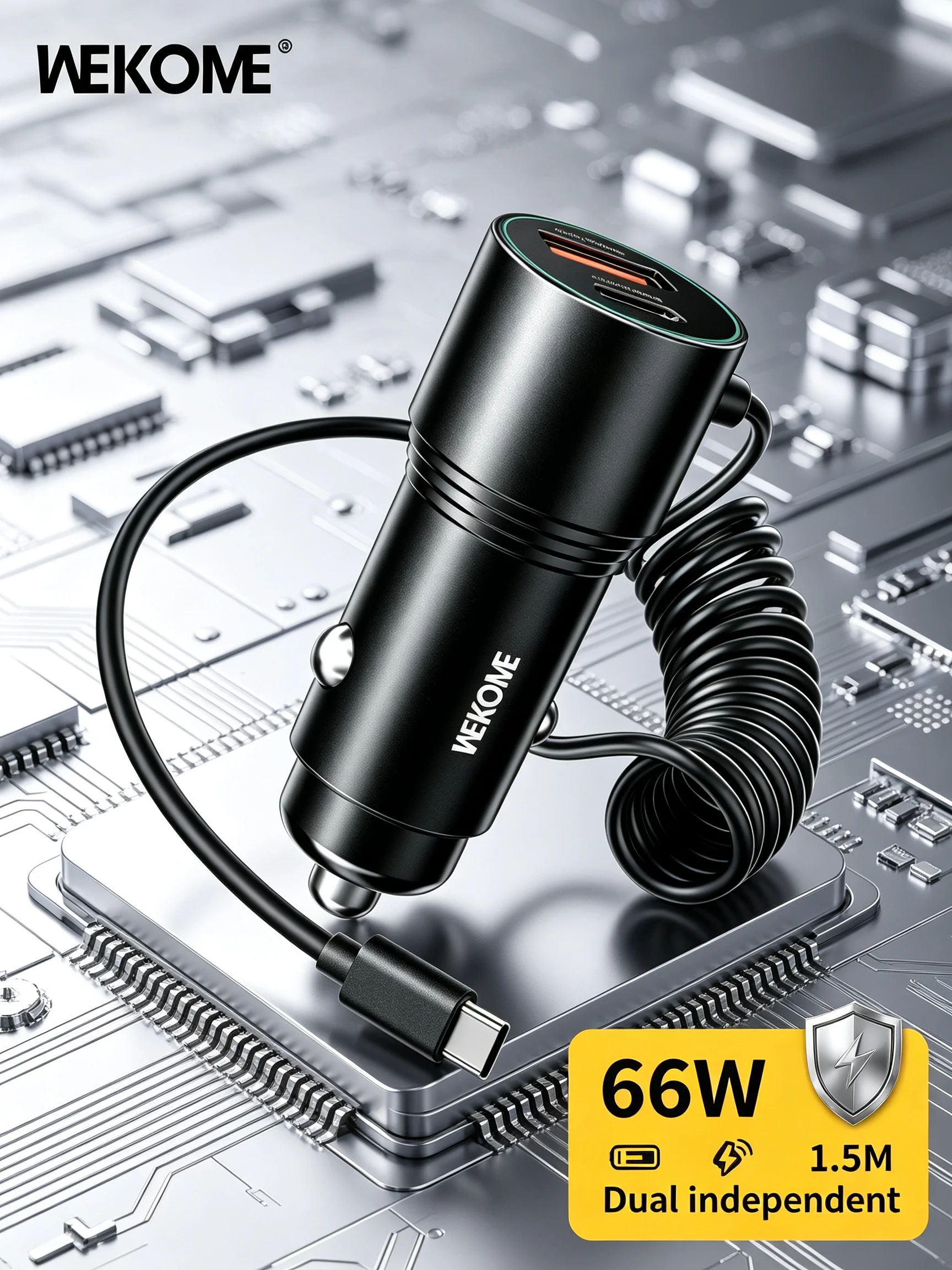 WEKOME Aluminum Alloy 1.5m Built in Cable Dual Port Independent Fast Charging Car Charger with Smart Chip Anti Shake Clips Unive
WEKOME Aluminum Alloy 1.5m Built in Cable Dual Port Independent Fast Charging Car Charger with Smart Chip Anti Shake Clips Unive