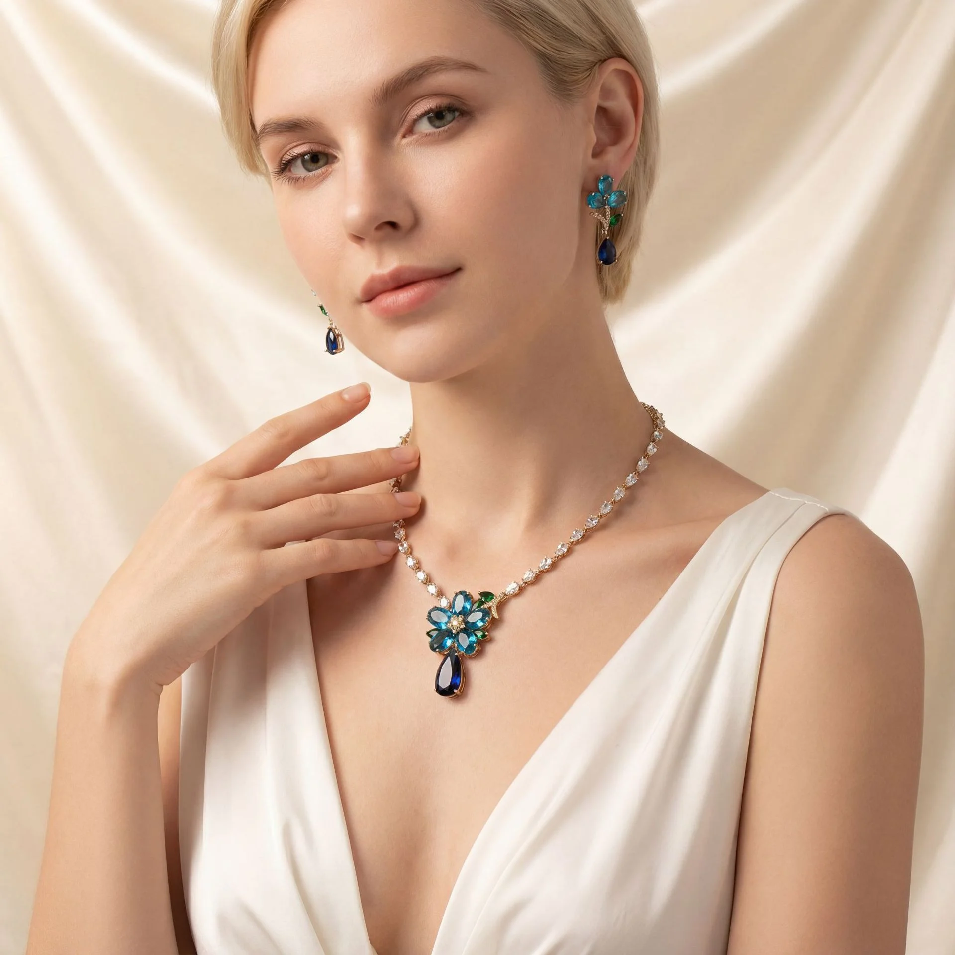 Fashion Luxury Zircon Jewelry Set, Exquisite Necklace & Earrings, High-end Sparkling Accessories for Banquet & Party Wholesale
Fashion Luxury Zircon Jewelry Set, Exquisite Necklace & Earrings, High-end Sparkling Accessories for Banquet & Party Wholesale