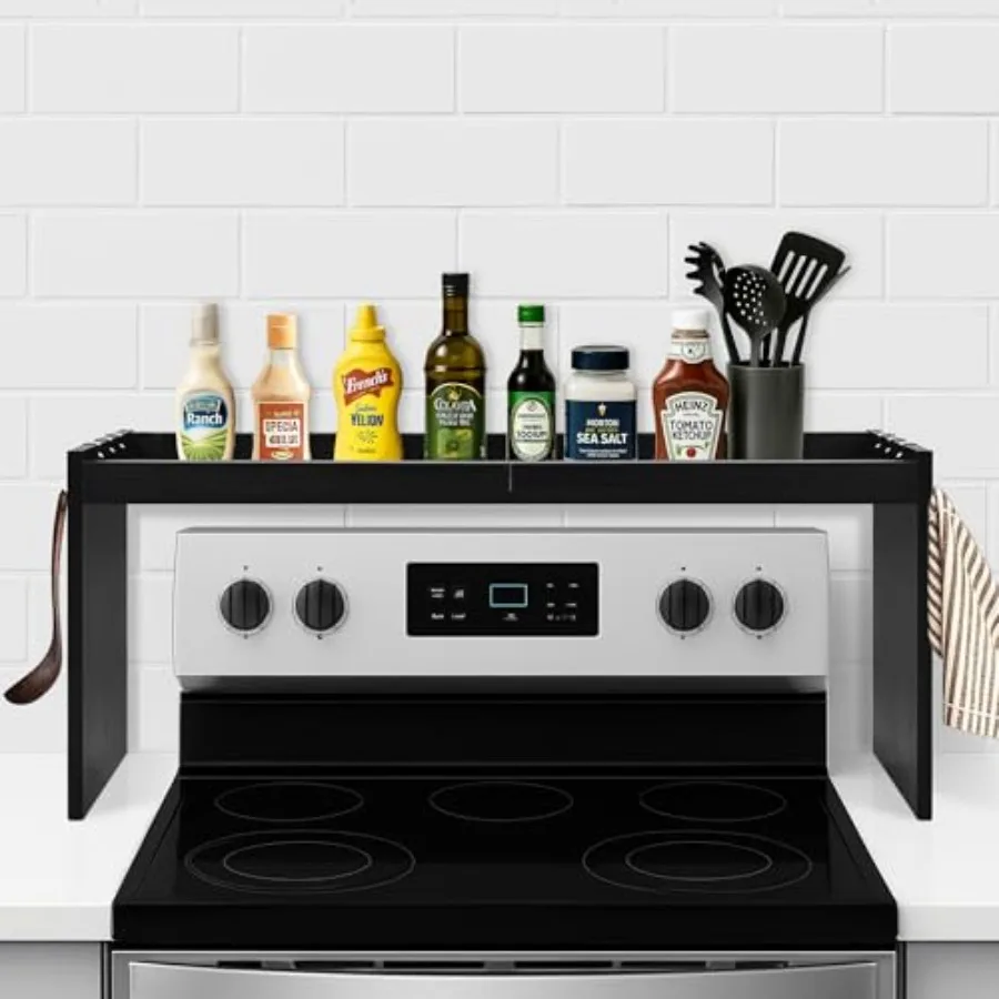 Over The Stove Shelf, Wood Stove Top Shelf, 31.5" Stove Top Organizer Shelves with 6 Hooks, 11.5" Height Over Stove Spice Rack
Over The Stove Shelf, Wood Stove Top Shelf, 31.5" Stove Top Organizer Shelves with 6 Hooks, 11.5" Height Over Stove Spice Rack