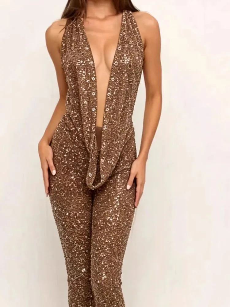 Club Party Slim Fit Summer Sequin Set Fashion Solid Music Festival Outfits Low Cut V-neck Sleeveless Top and Pants Women's Suit
Club Party Slim Fit Summer Sequin Set Fashion Solid Music Festival Outfits Low Cut V-neck Sleeveless Top and Pants Women's Suit
