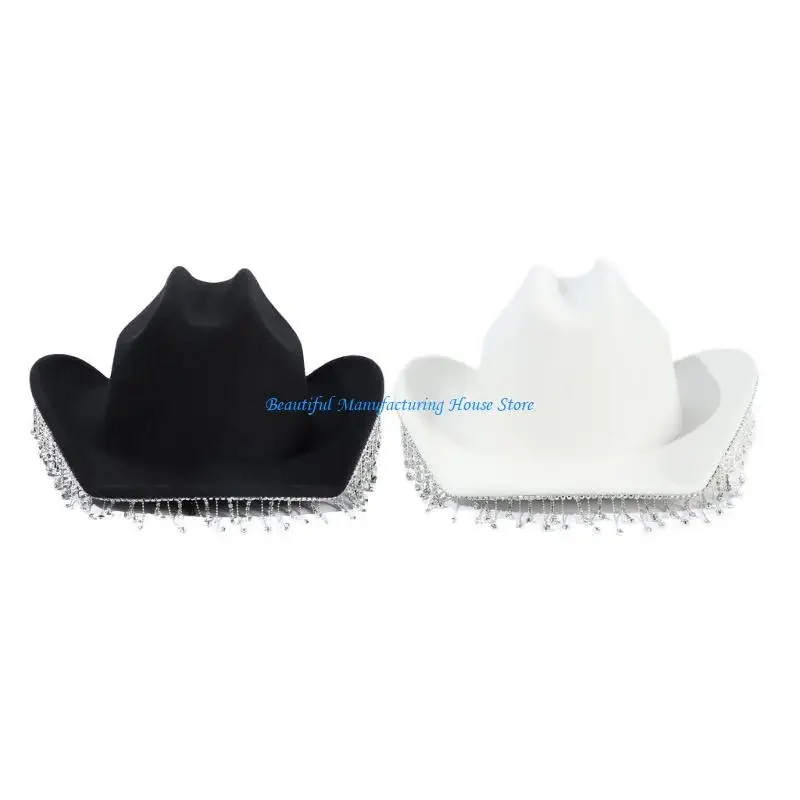 E56A Cowboy Hat with Rhinestones Tassels Glitter Rave Cowgirl Hat 58cm/23" Cap Circumference Fit for Adults Women White Black
E56A Cowboy Hat with Rhinestones Tassels Glitter Rave Cowgirl Hat 58cm/23" Cap Circumference Fit for Adults Women White Black