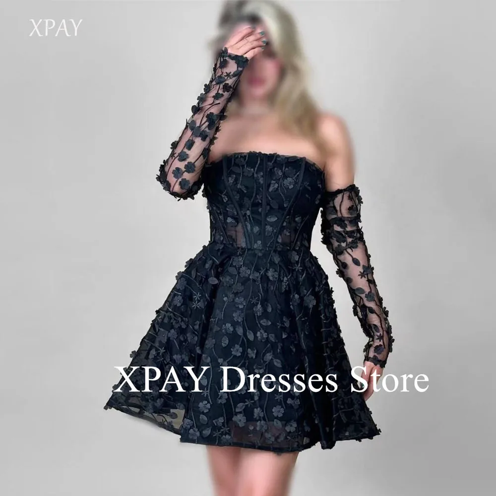 XPAY Mini Black Prom Dresses Floral Lace Strapless Short Cocktail Dress Formal Evening Gowns Robe de soiree Customized
XPAY Mini Black Prom Dresses Floral Lace Strapless Short Cocktail Dress Formal Evening Gowns Robe de soiree Customized