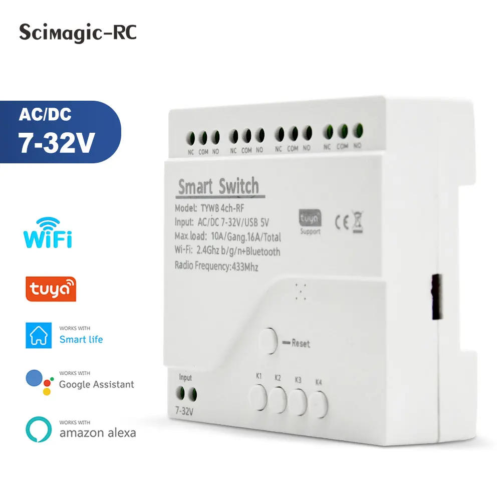 Tuya Smart WiFi 7-32 В 85-250 В переключатель 4 канала с корпусом на динам-рейку, RF433, толчковый, самоблокировка, интерблокировка, работает с Alexa
Tuya Smart WiFi 7-32 В 85-250 В переключатель 4 канала с корпусом на динам-рейку, RF433, толчковый, самоблокировка, интерблокировка, работает с Alexa
