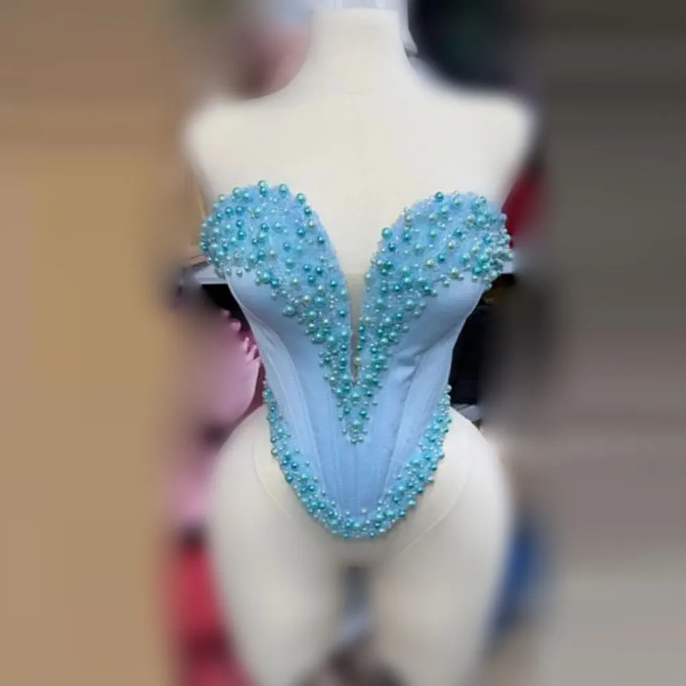 Sky Blue Pearls Women Blouse Sweetheart Corset Back Bridal Tops Sexy Vest Custom Made Corset Back Women Outerfit Clothing
Sky Blue Pearls Women Blouse Sweetheart Corset Back Bridal Tops Sexy Vest Custom Made Corset Back Women Outerfit Clothing
