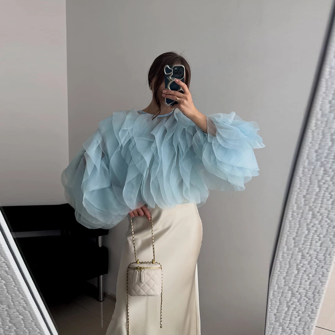 Fashion Organza Ruffle Blouse Puff Sleeve Long Sleeve Loose Fit Blouse Layered Tunic Top Party Evening Wear Top Summer Customize
Fashion Organza Ruffle Blouse Puff Sleeve Long Sleeve Loose Fit Blouse Layered Tunic Top Party Evening Wear Top Summer Customize