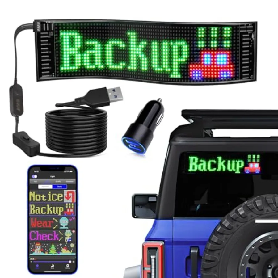 USB 5V LED Sign Bluetooth App Control Flexible Programmable Custom Text Pattern Animation Scrolling Display 14.6''x3.6 for Car
USB 5V LED Sign Bluetooth App Control Flexible Programmable Custom Text Pattern Animation Scrolling Display 14.6''x3.6 for Car