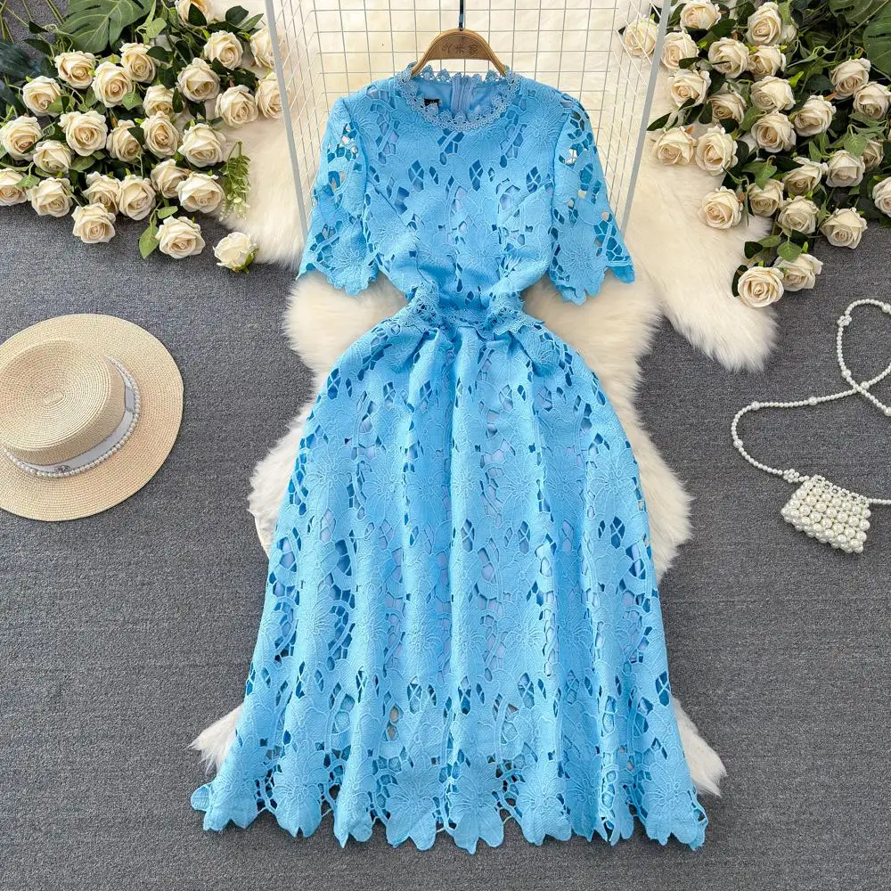 Runway Designer Embroidery Crochet Hollow Out Lace Dress Summer Women Short Sleeve Slim Waist Casual Party Midi Vestidos
Runway Designer Embroidery Crochet Hollow Out Lace Dress Summer Women Short Sleeve Slim Waist Casual Party Midi Vestidos
