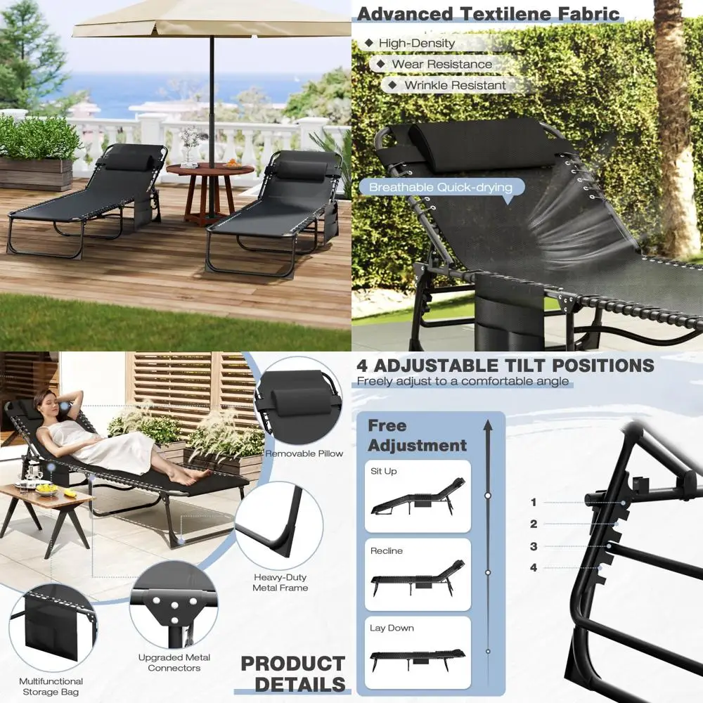 Portable Patio Sun Tanning Chairs Set of 2, Outdoor Lounge Chaise with 4-Position Reclining Back, Poolside Relaxation Furniture
Portable Patio Sun Tanning Chairs Set of 2, Outdoor Lounge Chaise with 4-Position Reclining Back, Poolside Relaxation Furniture