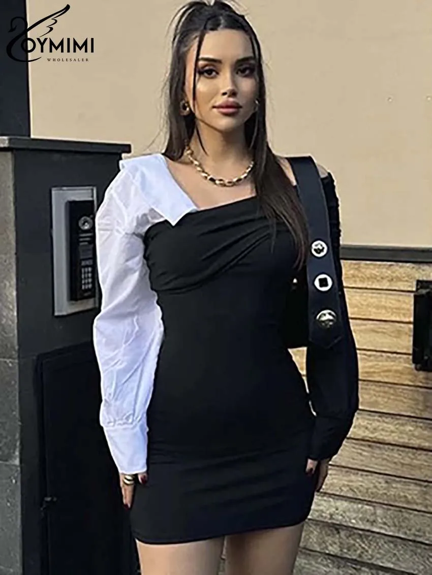 Oymimi Fashion Black Patchwork Women's Dress Elegant Long Sleeve Off The Shoulder Dresses Autumn Slim Mini Dresses Streetwear
Oymimi Fashion Black Patchwork Women's Dress Elegant Long Sleeve Off The Shoulder Dresses Autumn Slim Mini Dresses Streetwear
