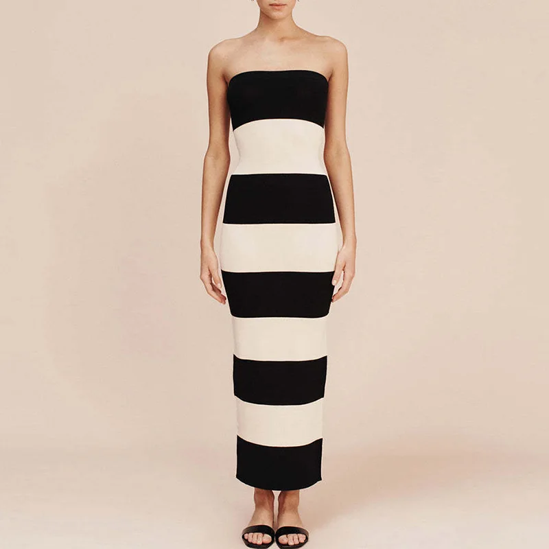 Summer Casual Sleeveless Long Dresses Sexy Striped Print Patchwork Tube Bodycon Dress Women Strapless Off Shoulder Evening Dress
Summer Casual Sleeveless Long Dresses Sexy Striped Print Patchwork Tube Bodycon Dress Women Strapless Off Shoulder Evening Dress