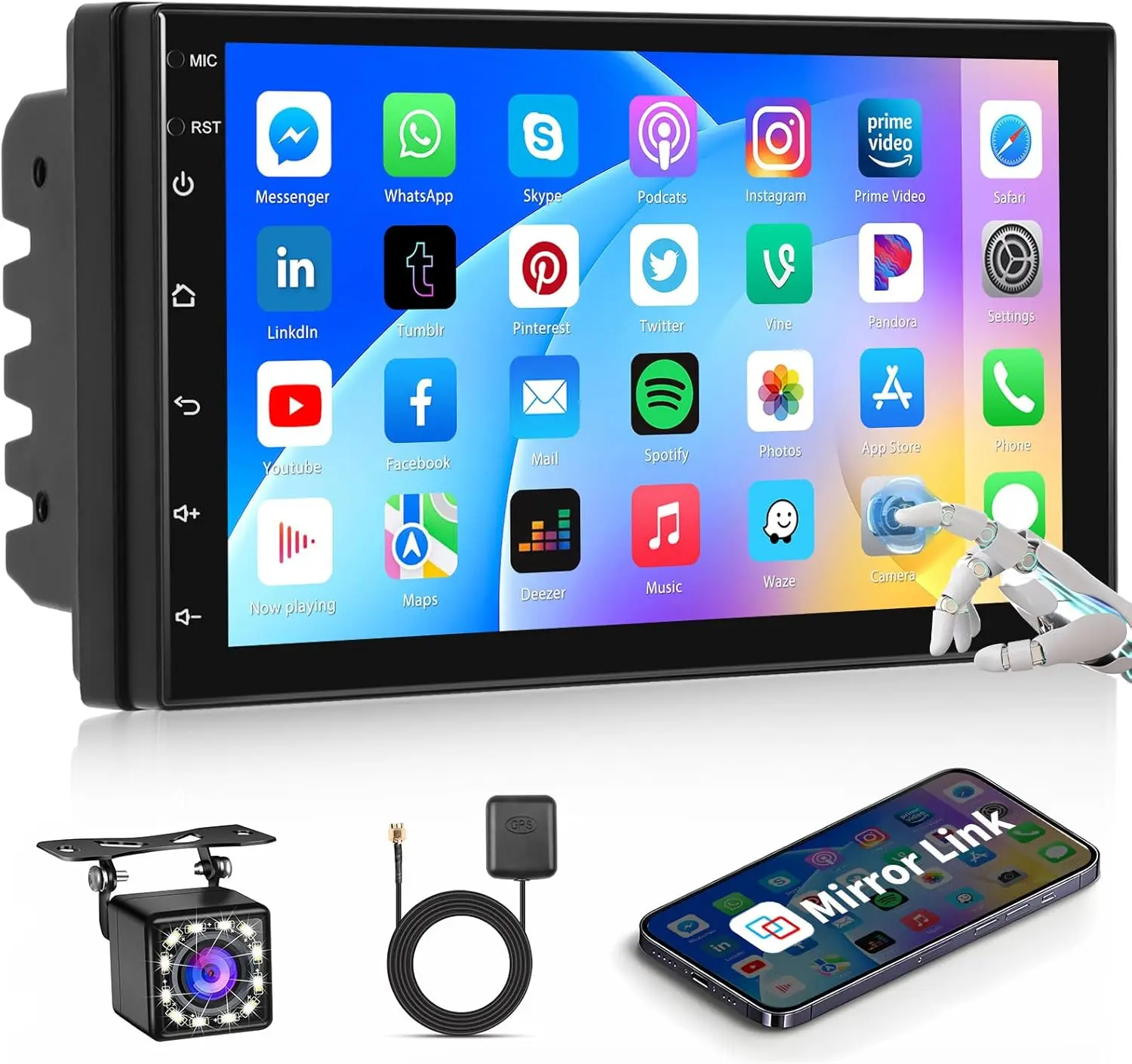 Android 15 Double Din Car Stereo 7' IPS Touchscreen with Mirror Link, WiFi, GPS, Bluetooth, FM Radio, Backup Camera, 1+16GB
Android 15 Double Din Car Stereo 7' IPS Touchscreen with Mirror Link, WiFi, GPS, Bluetooth, FM Radio, Backup Camera, 1+16GB