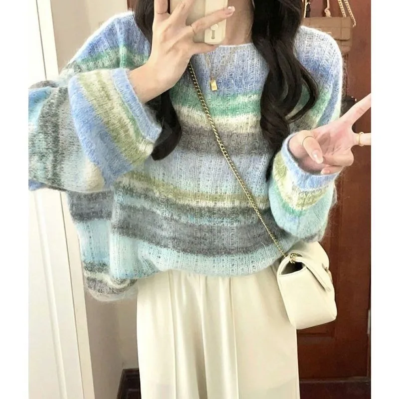Pullover Sweater French Lazy Style Loose Mesh Sweater Autumn/Winter New Stripe Pullover Long Sleeve Sweater Pullover Women Top
Pullover Sweater French Lazy Style Loose Mesh Sweater Autumn/Winter New Stripe Pullover Long Sleeve Sweater Pullover Women Top