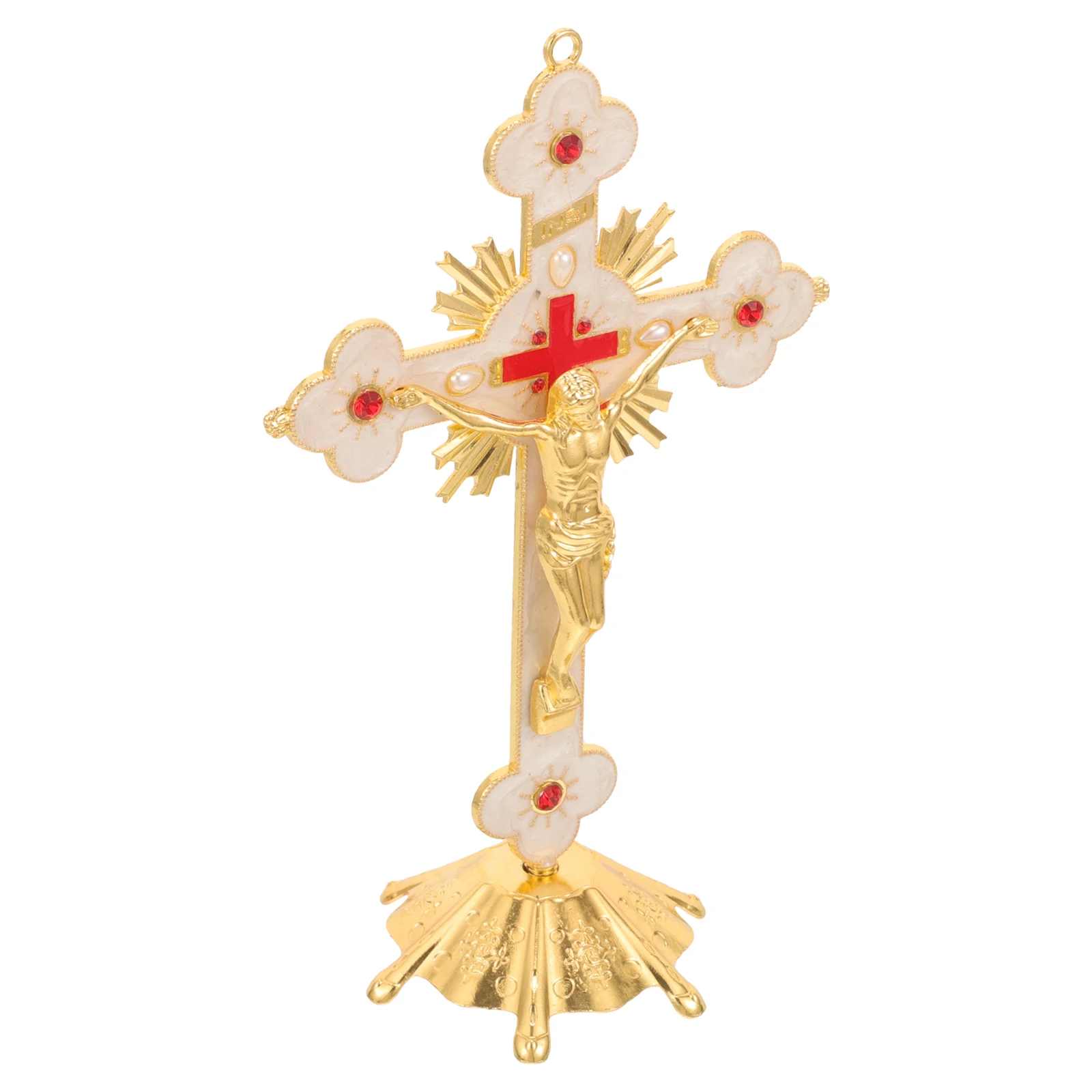 Chic Gold Cross Figurine With Details Exquisite Metal Jesus Home Decor Piece 
Chic Gold Cross Figurine With Details Exquisite Metal Jesus Home Decor Piece