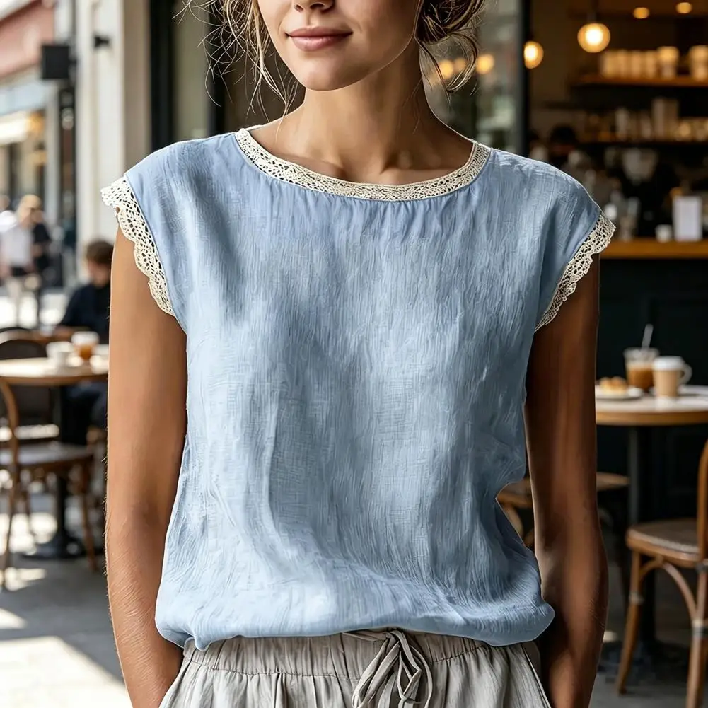 2026 Summer Hot Women Tops Round Neck Sleeveless Loose Fit Summer Casual Vest Pure Color Lace Splicing Pullover Tops Daily Wear
2026 Summer Hot Women Tops Round Neck Sleeveless Loose Fit Summer Casual Vest Pure Color Lace Splicing Pullover Tops Daily Wear