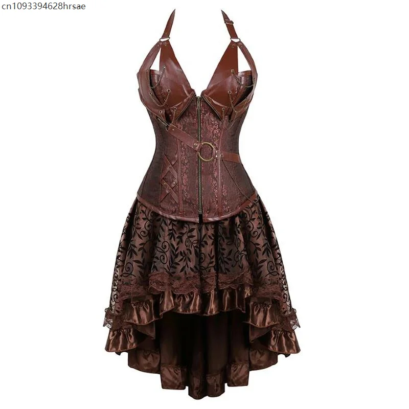 Steampunk Corset Dress Brown Pirate Costume Woman Skirt Plus Size Gothic Faux Leather Corset
Steampunk Corset Dress Brown Pirate Costume Woman Skirt Plus Size Gothic Faux Leather Corset