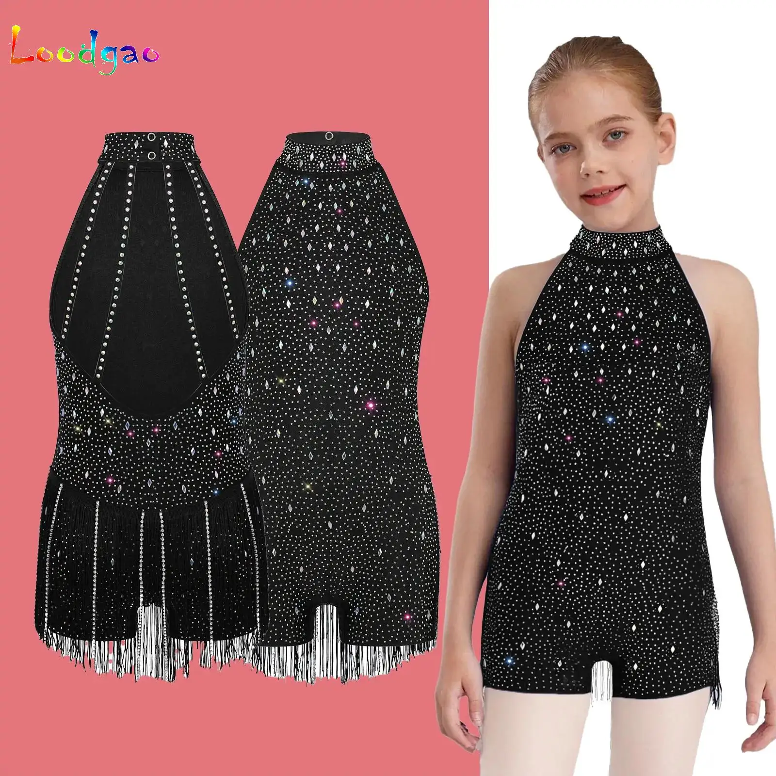Kids Girls Fringed Jumpsuit Halter Shiny Rhinestones Bodysuit for Latin Jazz Ballet Dance Figure Skating Performance Competition
Kids Girls Fringed Jumpsuit Halter Shiny Rhinestones Bodysuit for Latin Jazz Ballet Dance Figure Skating Performance Competition