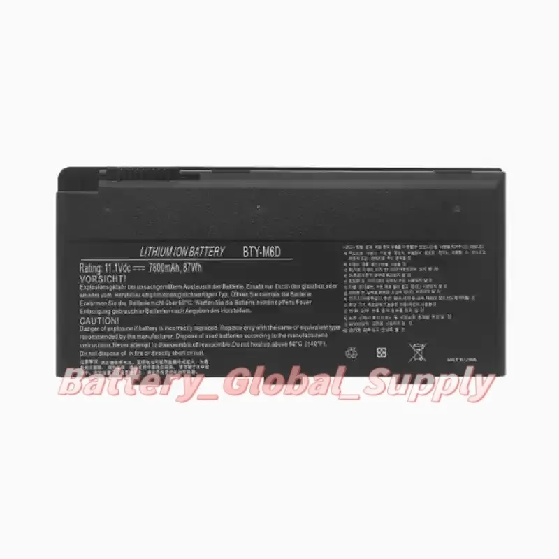 Battery for GX60 GT60 GT780DX GX660 GT70 GX680 BTY-M6D 11.1v 7800mah New 1 piece
Battery for GX60 GT60 GT780DX GX660 GT70 GX680 BTY-M6D 11.1v 7800mah New 1 piece