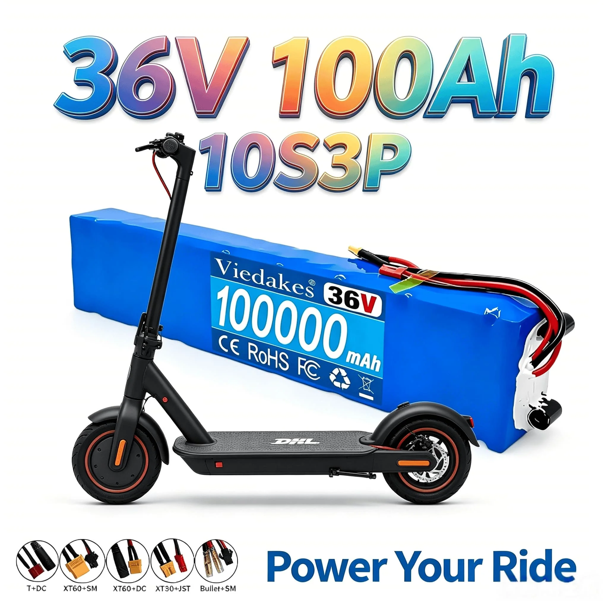 36V 100Ah Rechargeable Lithium Battery Pack 18650 10S3P 1000W Power Modified 36V Electric Scooter Battery with BMS, SYP XT60 JST
36V 100Ah Rechargeable Lithium Battery Pack 18650 10S3P 1000W Power Modified 36V Electric Scooter Battery with BMS, SYP XT60 JST