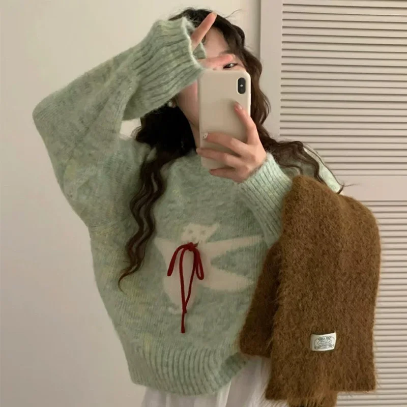 Sweet Style Cartoon Bears Sweater Women Crew Neck Soft Knitted Sweater Woman Fashion Loose Long Sleeve Pullovers Female
Sweet Style Cartoon Bears Sweater Women Crew Neck Soft Knitted Sweater Woman Fashion Loose Long Sleeve Pullovers Female